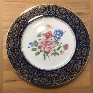 3/$20 Imperial by Salem China Co. Blue with Encrusted 23K Gold Plate